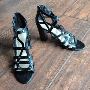 Marc Fisher Studded Black Lusa Ankle Strapy Heels - Women's 9.5